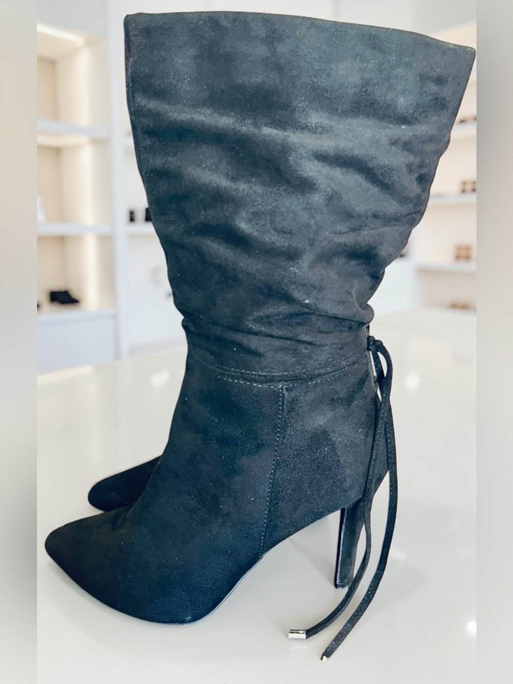 Zigi Soho Jeenie Black Suede Slouchy Mid Calf Pointed Toe Stiletto Boot 8.5M